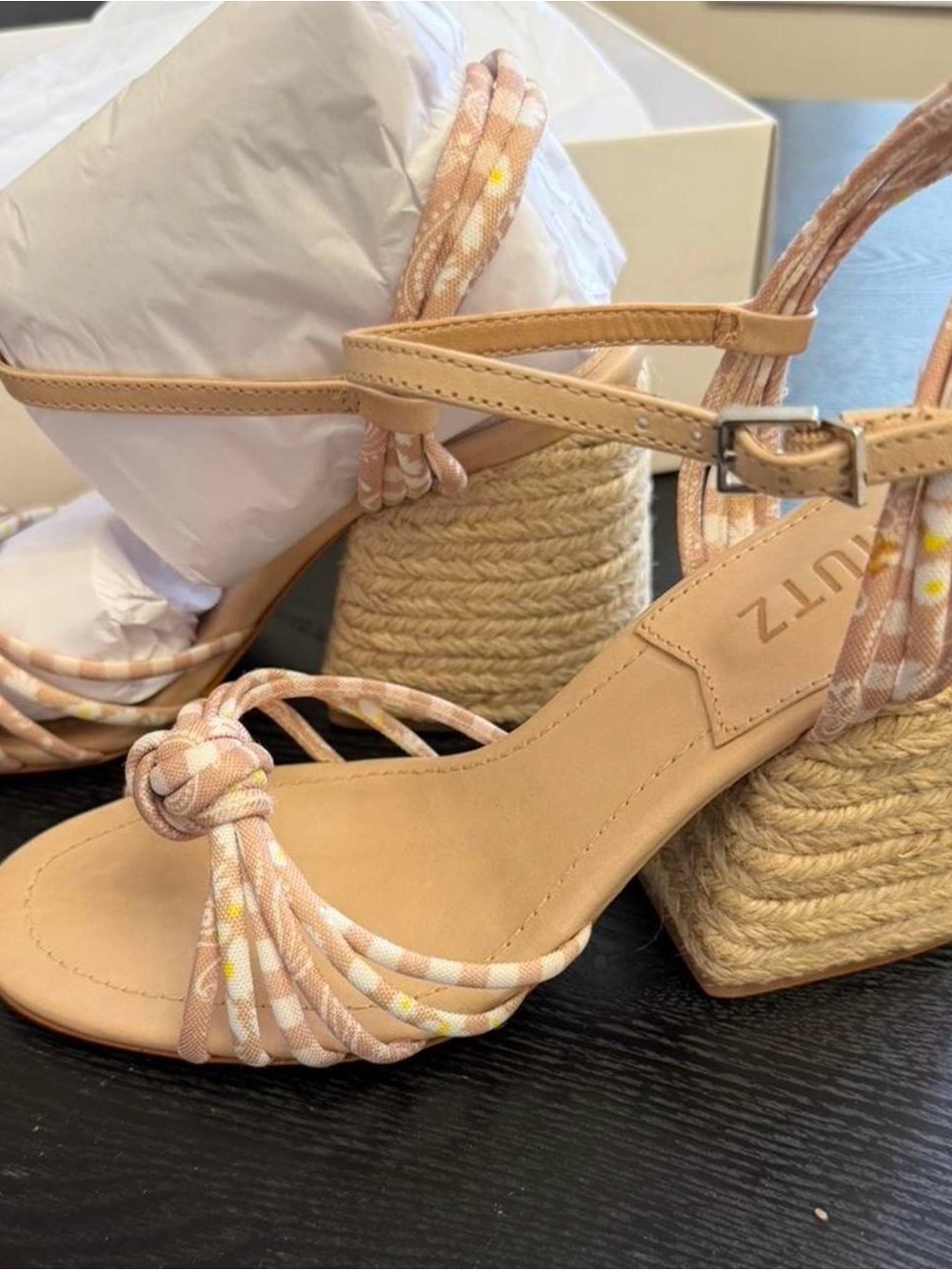 SCHUTZ Pink-Tone Braided Espadrille Block Heel Wedges